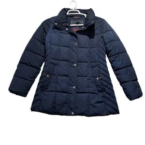 Tommy Hilfiger Quilted Puffer Coat Navy Blue Full Zip Stand Collar Women's‎ M